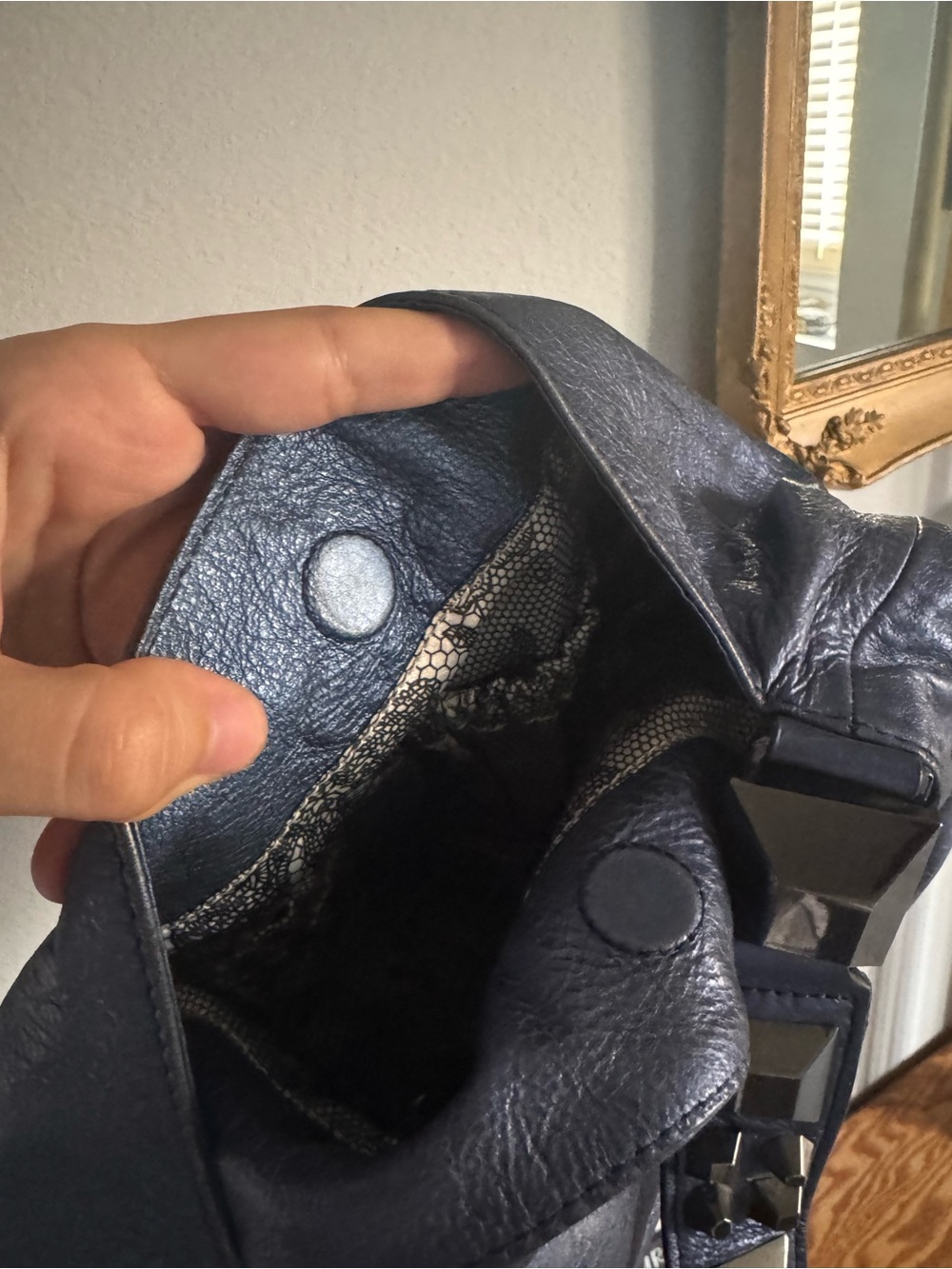 Betsey Johnson Vintage Y2K Metallic Blue Studded Hobo Bag - Picture 11 of 11